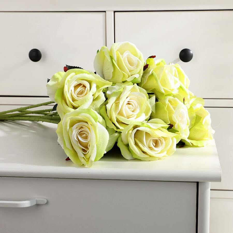 2 piezas Decoración 50cm artificial de terciopelo paño rosa , anti-oxidación flores , realista rosa ramo con tallo largo para casa boda fiesta - Verde - Ver 1