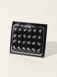 12 Pares/set Pendientes Magnéticos Con Decoración De Diamantes De Imitación