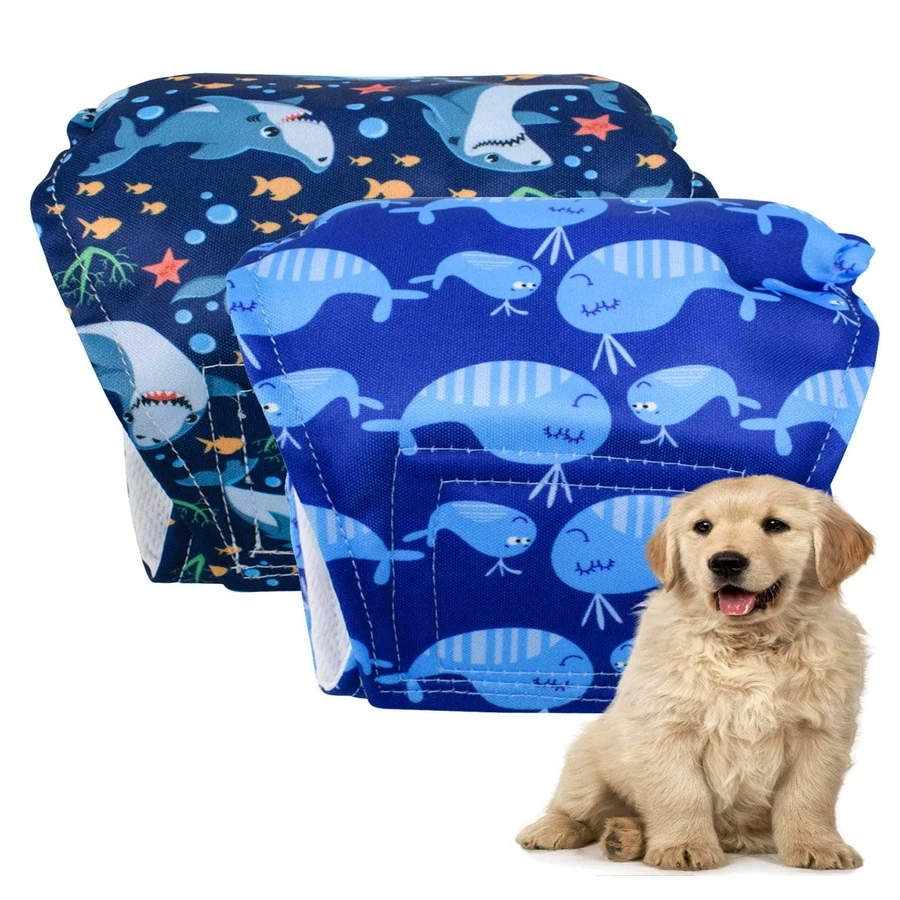 1pc Undersea Whale Pattern Male Dog Diapers - Multicolor - View 1