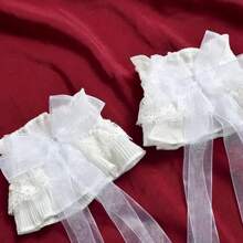 女士白色蕾丝仙女款甜美蝴蝶结长款飘带袖子适合日常约会出游巫婆情人节 - 白色 - 查看 3