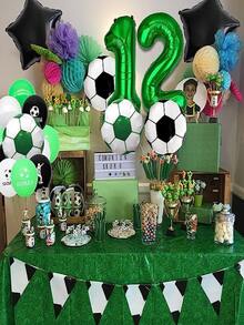 7 piezas fútbol fiesta decoraciones fútbol Globos de papel de aluminio verde número 7 Globos de papel de aluminio para Niños fútbol aficionados de fiesta de cumpleaños fútbol Juego fiesta decoraciones - Blanco y Negro - Ver 4