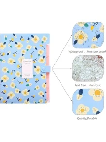 ①擴展文件包②手風琴文件夾帶花圖案手風琴設計A4尺寸 - 藍色 - 查看 3