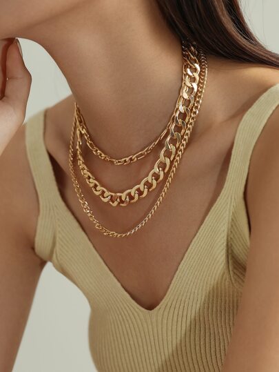 Nooxian 3pcs/Set Unisex Exaggerated Street Hip Hop Chain Necklaces, European And American Style