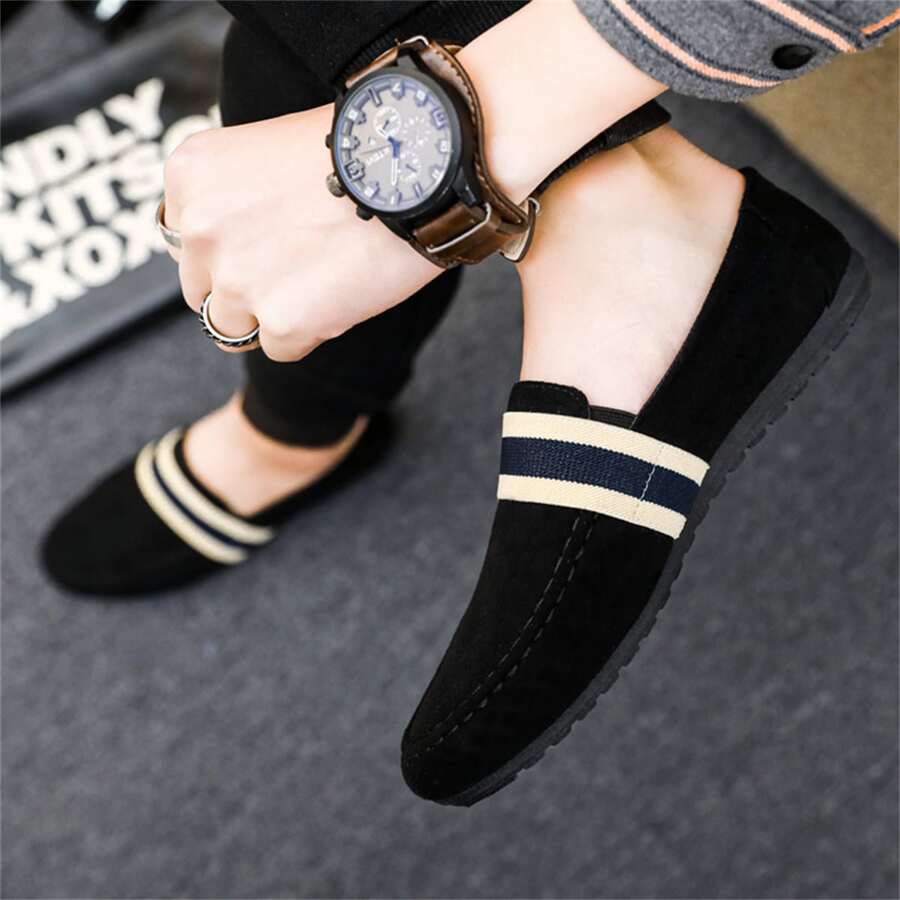 1pair Men's Fashionable Breathable Slip-on Canvas Loafers - Black - View 1