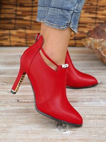 時尚和舒服的高跟鞋女性鞋2023新風格韓語紅色的婚鞋帶薄高跟鞋和網紗 - 紅色 - 查看 5