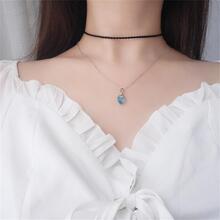 OMID 925純銀心形水晶&方晶鋯石項鍊,時尚首飾配件,流行鎖骨鏈條禮品 - 項鍊 - 查看 4