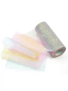 1 件彩虹渐变面料闪光彩虹礼品包装丝带，圣诞节情人节 - 彩色 - 查看 3