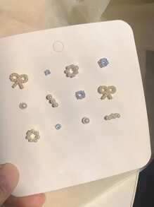 1套简约时尚蝴蝶结设计耳环（耳环套装）