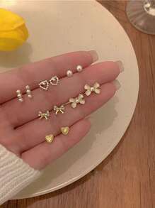 1套简约时尚蝴蝶结设计耳环（耳环套装）