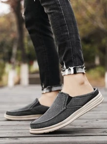 Breathable Canvas Men's Slip-On Shoes Summer Half Slippers Slouchy Soft-Soled Loafers With No Heel For Big Feet - Dark Grey - View 2