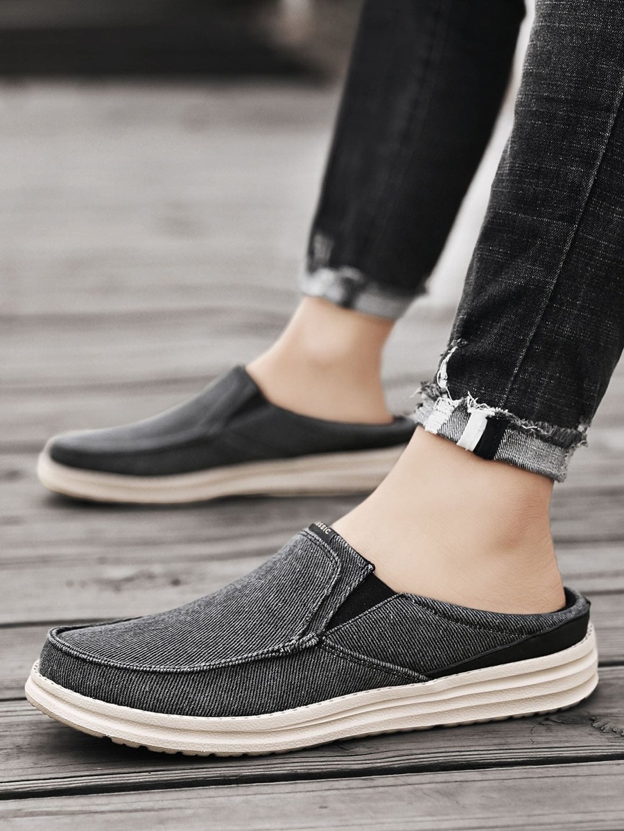 Breathable Canvas Men's Slip-On Shoes Summer Half Slippers Slouchy Soft-Soled Loafers With No Heel For Big Feet - Dark Grey - View 1