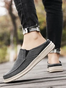 Breathable Canvas Men's Slip-On Shoes Summer Half Slippers Slouchy Soft-Soled Loafers With No Heel For Big Feet - Dark Grey - View 4