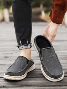 Breathable Canvas Men's Slip-On Shoes Summer Half Slippers Slouchy Soft-Soled Loafers With No Heel For Big Feet - Dark Grey - View 6
