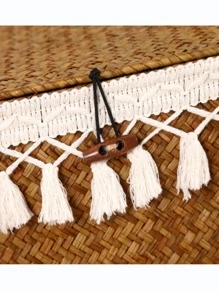 1 Miếng Hộp lưu trữ máy tính để bàn Với Dệt thủ công Nắp - Màu Khaki - Xem 4