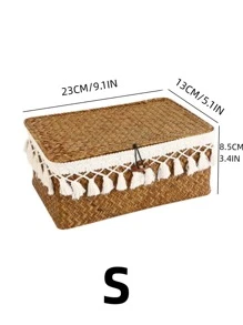 1 Miếng Hộp lưu trữ máy tính để bàn Với Dệt thủ công Nắp - Màu Khaki - Xem 6