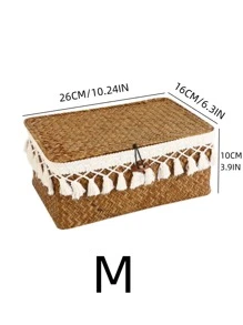 1 Miếng Hộp lưu trữ máy tính để bàn Với Dệt thủ công Nắp - Màu Khaki - Xem 7