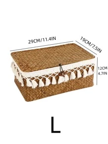 1 Miếng Hộp lưu trữ máy tính để bàn Với Dệt thủ công Nắp - Màu Khaki - Xem 8