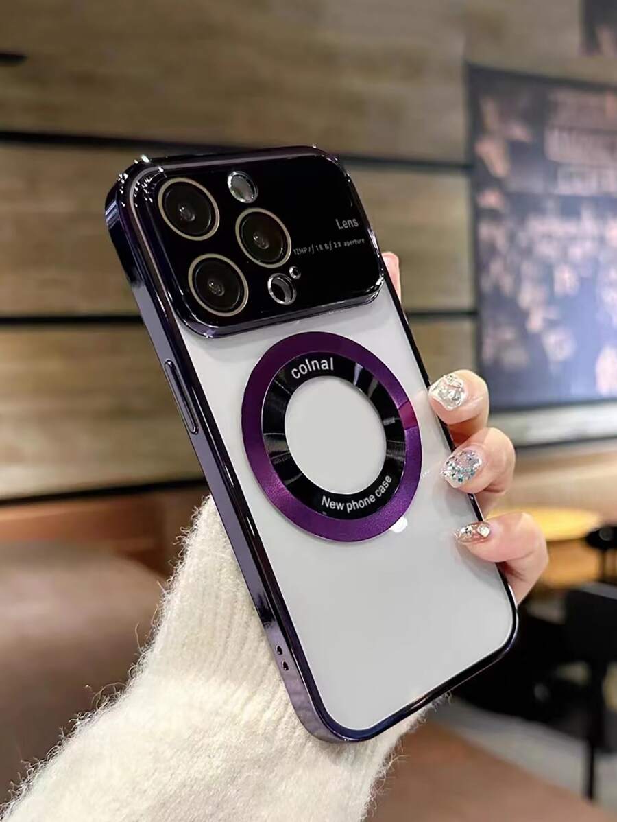 大窗口豪華電鍍磁性 Tpu 手機殼適用於 Magsafe 充電器，相容於 Iphone15/iphone15pro/iphone15promax 相容於 iPhone15/15Plus/15Pro/15Promax - 紫羅蘭色 - 查看 1