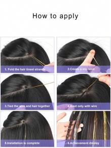 1pc Hair Tinsel Strands Long Straight Hair Extensions Party Highlight Hair Pieces Sparkling Shiny Hair Extensions - Royal Blue - View 6
