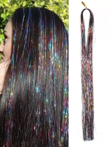 1 pièce Extensions de cheveux à bandes scintillantes longues et droites pour surligner les cheveux lors de festivals, fêtes, Halloween, brillantes et étincelantes