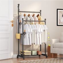 Mobile Clothes And Hat Rack With Wheels, Nordic Style Luxury Standing Coat Hanger For Home Bedroom - Black - View 1