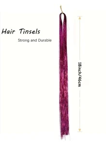 1pc Hair Tinsel Strands Long Staight Hair Extensions For Festivals Party Highlight Hair Pieces Sparkling Shiny Hair Extensions For Halloween - Hot Pink - View 2