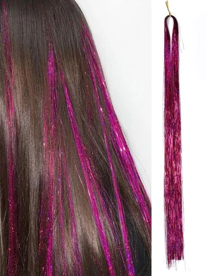 1 st hårstrån Långa raka hårförlängningar för festivaler Fest Highlight hårbitar Glittrande glänsande hårförlängningar för Halloween