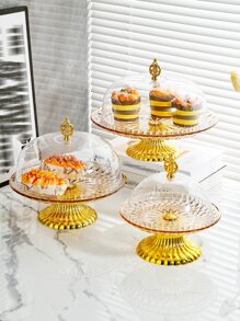 1pc Round Cake Stand With Cover - Multifunctional Dessert Display Set, Also Can Be Used As Cheese Platter, Suitable For Cheese, Chips, Dips And Fruit Plate, With Large Acrylic Dome Cover - Champagne - View 1