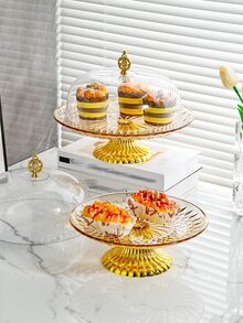 1pc Round Cake Stand With Cover - Multifunctional Dessert Display Set, Also Can Be Used As Cheese Platter, Suitable For Cheese, Chips, Dips And Fruit Plate, With Large Acrylic Dome Cover - Champagne - View 2