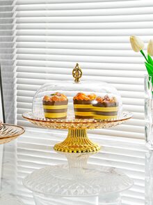 1pc Round Cake Stand With Cover - Multifunctional Dessert Display Set, Also Can Be Used As Cheese Platter, Suitable For Cheese, Chips, Dips And Fruit Plate, With Large Acrylic Dome Cover - Champagne - View 3