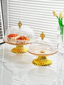 1pc Round Cake Stand With Cover - Multifunctional Dessert Display Set, Also Can Be Used As Cheese Platter, Suitable For Cheese, Chips, Dips And Fruit Plate, With Large Acrylic Dome Cover - Champagne - View 4