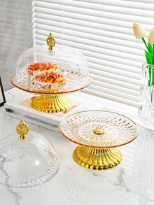 1pc Round Cake Stand With Cover - Multifunctional Dessert Display Set, Also Can Be Used As Cheese Platter, Suitable For Cheese, Chips, Dips And Fruit Plate, With Large Acrylic Dome Cover - Champagne - View 5