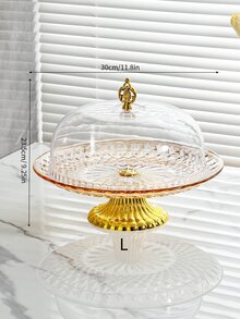 1pc Round Cake Stand With Cover - Multifunctional Dessert Display Set, Also Can Be Used As Cheese Platter, Suitable For Cheese, Chips, Dips And Fruit Plate, With Large Acrylic Dome Cover - Champagne - View 6