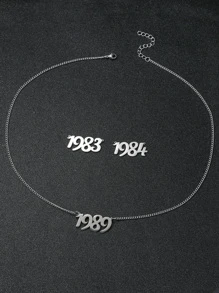 1入組現代簡約風格鋼色年份數字側項鍊適合男士日常佩戴