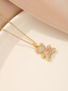 1 件不锈钢可爱熊心形吊坠项链，创意设计，复古风格，休闲时尚，适合感恩节、圣诞节、日常穿着、派对和节日，实惠的礼物选择（OPP 袋和礼品盒仅适用于拍摄）情人节 - 金黃色 - 查看 2