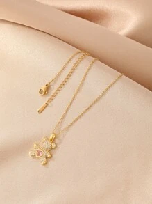 1 件不锈钢可爱熊心形吊坠项链，创意设计，复古风格，休闲时尚，适合感恩节、圣诞节、日常穿着、派对和节日，实惠的礼物选择（OPP 袋和礼品盒仅适用于拍摄）情人节 - 金黃色 - 查看 3