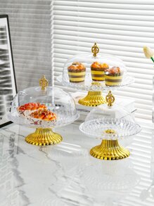 1pc Transparent Cake Stand With Lid And High Foot - Clear - View 1