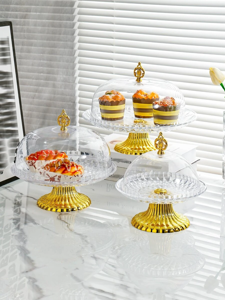 1pc Transparent Cake Stand With Lid And High Foot - Clear - View 1