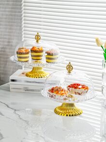 1pc Transparent Cake Stand With Lid And High Foot - Clear - View 2