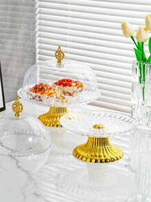 1pc Transparent Cake Stand With Lid And High Foot - Clear - View 3