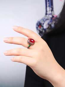 1 pieza Anillo de flor de esmalte vintage con rubí, adecuado para uso diario y de festival de mujeres