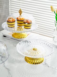 1pc Transparent Cake Stand With Lid And High Foot - Clear - View 5