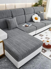 1pc Universal Four Seasons Velvet Jacquard Dust-Proof Sofa Cushion Cover, Pet-Proof Elastic Sofa Cover, Anti-Scratch Solid Color Sofa Slipcover Suitable For L-Shaped And 1/2/3/4-Seat Sofas In Living Room - Dark Grey - View 5