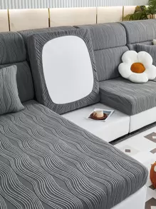 1pc Universal Four Seasons Velvet Jacquard Dust-Proof Sofa Cushion Cover, Pet-Proof Elastic Sofa Cover, Anti-Scratch Solid Color Sofa Slipcover Suitable For L-Shaped And 1/2/3/4-Seat Sofas In Living Room - Dark Grey - View 6