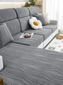 1pc Universal Four Seasons Velvet Jacquard Dust-Proof Sofa Cushion Cover, Pet-Proof Elastic Sofa Cover, Anti-Scratch Solid Color Sofa Slipcover Suitable For L-Shaped And 1/2/3/4-Seat Sofas In Living Room - Dark Grey - View 1