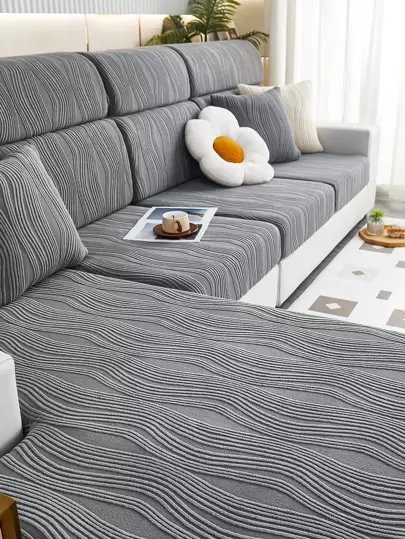 1pc Universal Four Seasons Velvet Jacquard Dust-Proof Sofa Cushion Cover, Pet-Proof Elastic Sofa Cover, Anti-Scratch Solid Color Sofa Slipcover Suitable For L-Shaped And 1/2/3/4-Seat Sofas In Living Room