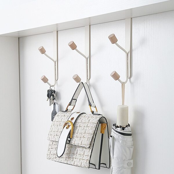 1 pieza Gancho de puerta de acero de carbono con 2 ganchos, sin necesidad de taladrar, para colgar ropa, sombreros, llaves o bolsas detrás de la puerta, decoraciones, decoración de festivales, decoración de habitaciones, decoración del hogar, decoración de dormitorios, pantalones, zapatos, vaqueros, botas, faldas, primavera, minimalista, blusas de verano