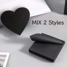 2 piezas Notas adhesivas creativo puro negro minimalista con cuadrado con en forma de corazón mezcla 50 cada - Negro - Ver 4