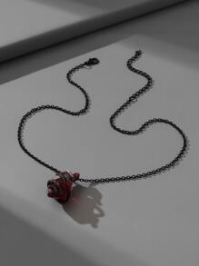 一件夸张个性化哥特暗黑风格树脂心形蛇形女士吊坠铜项链，适合派对、节日、日常休闲佩戴。 - 黑色 - 查看 6