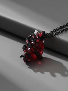 一件夸张个性化哥特暗黑风格树脂心形蛇形女士吊坠铜项链，适合派对、节日、日常休闲佩戴。 - 黑色 - 查看 5